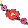 Dyed Natural Coconut Flower & Flat Round Beaded Necklaces NJEW-B088-02-3