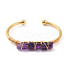 Natural Amethyst Triple Column Beaded Open Cuff Bangle BJEW-E377-01G-03-2