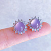 Natural Chalcedony Flower Stud Earrings G-S001-06P-B-1