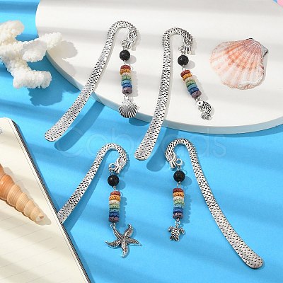 Chakra Raw Natural Dyed Lava Rock Beaded Bookmarks AJEW-JK00291-1