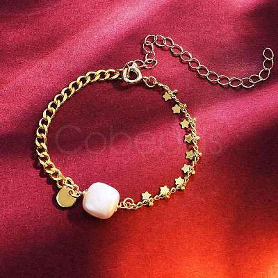 3Pcs 3 Styles Flat Round 304 Stainless Steel Charm Bracelets BJEW-SZ0001-30-1