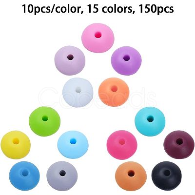 CHGCRAFT 150Pcs 15 Style Food Grade Eco-Friendly Silicone Abacus Beads SIL-CA0001-24-1