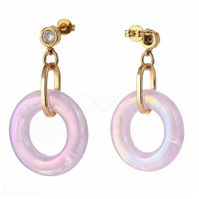 Ring Shape Transparent Acrylic Dangle Stud Earrings EJEW-JE04189-M-1