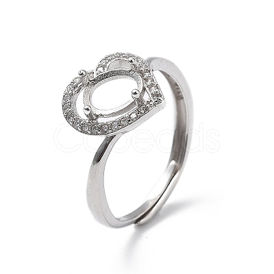 Adjustable Rhodium Plated 925 Sterling Silver Clear Cubic Zirconia Ring Components STER-C011-09P-1