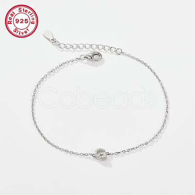 Anti-Tarnish Rhodium Plated 925 Sterling Silver Letter Cubic Zirconia Link Bracelets GI2156-07-1