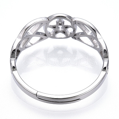 Non-Tarnish 304 Stainless Steel Hollow Out Pentagram Adjustable Ring for Women RJEW-T027-12P-1