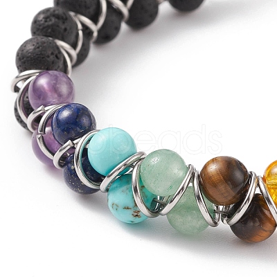 Natural & Synthetic Mixed Gemstone Chakra Beaded Bracelet BJEW-TA00135-1