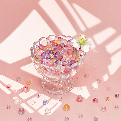 PandaHall Elite 450Pcs 5 Colors Frosted Spray Painted Glass Beads Strands GLAA-PH0001-53-1