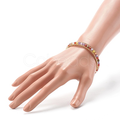 Colorful Cubic Zirconia Beads Cuff Bangle for Girl Women BJEW-JB06609-1