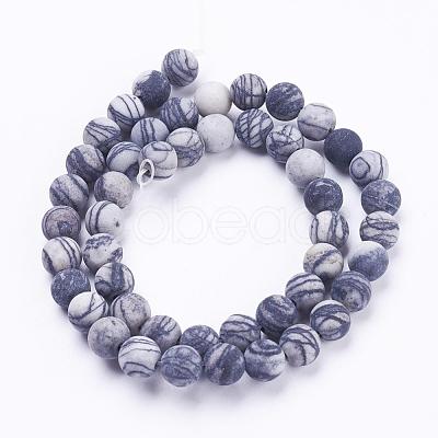 Natural Black Silk Stone/Netstone Beads Strands G-F520-57-4mm-1