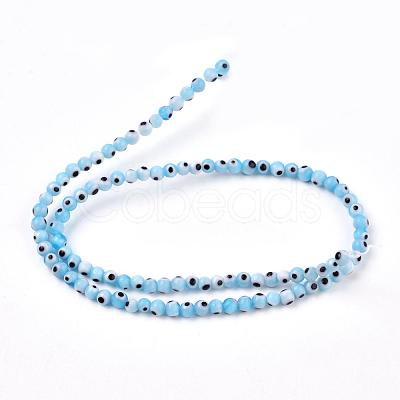 Handmade Evil Eye Lampwork Round Bead Strands LAMP-L055-4mm-05-1