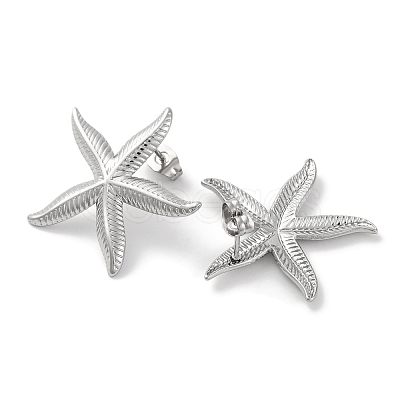 304 Stainless Steel Starfish Stud Earrings EJEW-D281-06S-1