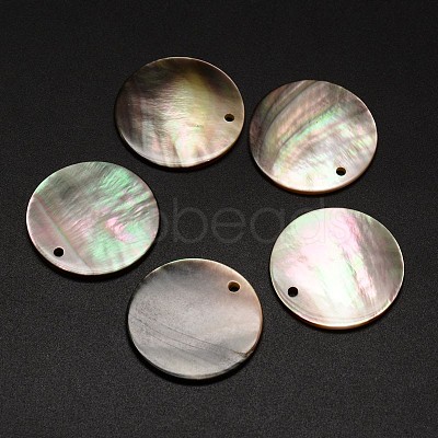 Black Lip Shell Flat Round Pendants BSHE-M019-08-1