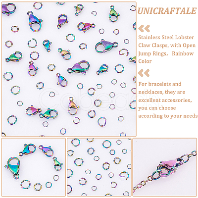 Unicraftale 40Pcs 4 Style Ion Plating(IP) Rainbow Color 304 Stainless Steel Lobster Claw Clasps STAS-UN0039-06-1