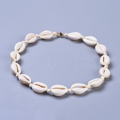 Cowrie Shell Beaded Necklaces NJEW-JN02397-01-1