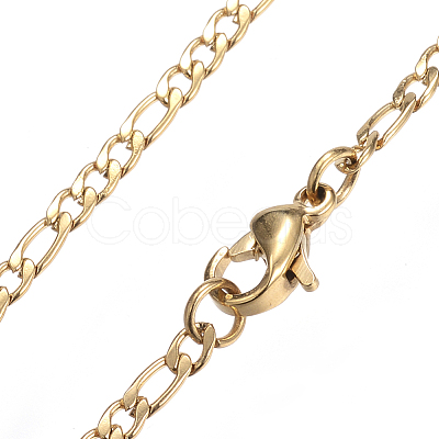 Ion Plating(IP) 304 Stainless Steel Figaro Chain Necklaces STAS-K168-02G-1