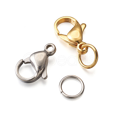 Yilisi PVD Vacuum Plating 304 Stainless Steel Lobster Claw Clasps and 304 Stainless Steel Jump Rings STAS-YS0001-06-1