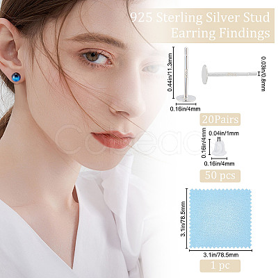 Beebeecraft 20Pcs 925 Sterling Silver Stud Earring Findings DIY-BBC0001-13-1