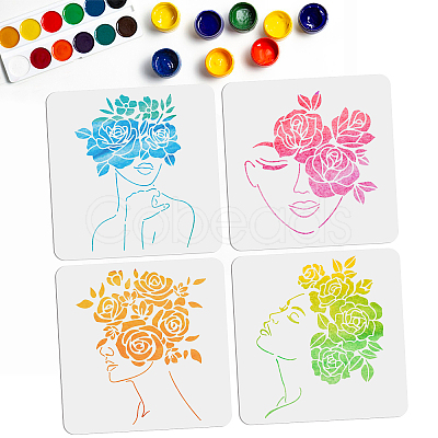 4Pcs 4 Styles PET Hollow Out Drawing Painting Stencils DIY-WH0411-026-1