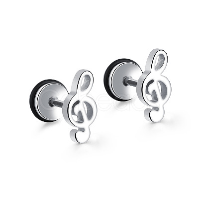 Titanium Steel Music Note Stud Earrings for Women MUSI-PW0001-26P-1