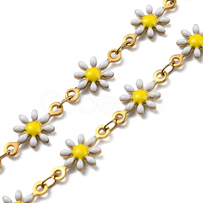 Ion Plating(IP) 304 Stainless Steel Flower Link Chain Necklace with Enamel NJEW-E098-01G-1