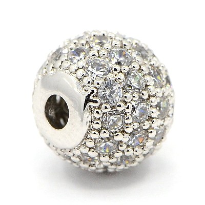 CZ Jewelry Brass Micro Pave Cubic Zirconia Round Beads ZIRC-M024-04P-1