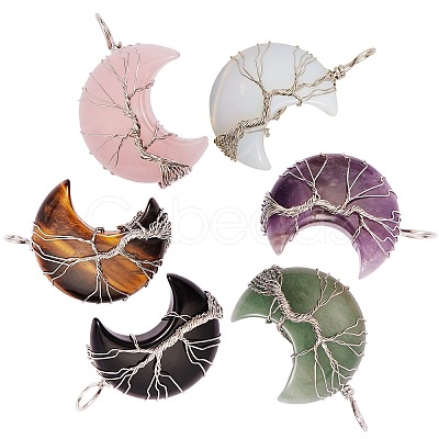 6Pcs 6 Style Natural & Synthetic Gemstone Tree of Life Wire Wrapped Pendants G-SZ0001-66-1