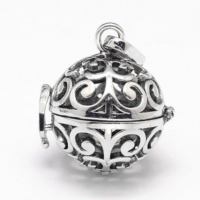 Rack Plating Brass Hollow Round Cage Pendants KK-M181-13AS-1