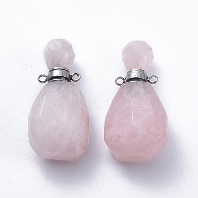 Faceted Natural Rose Quartz Openable Perfume Bottle Pendants G-E564-10B-P-1