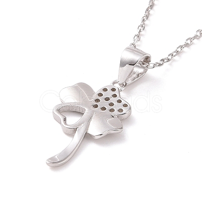 Anti-Tarnish Rhodium Plated Sterling Silver Clover Pendant Necklace with Clear Cubic Zirconia for Women NJEW-P267-04P-1