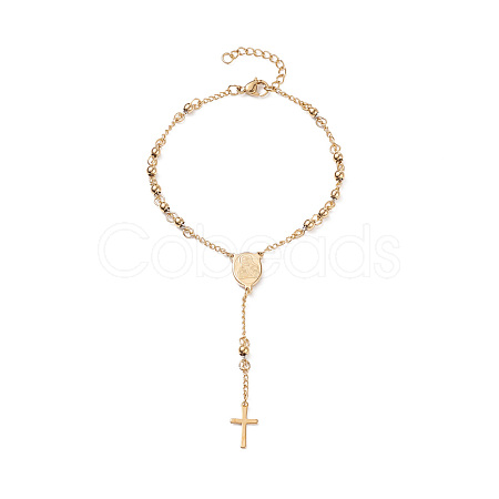Rosary Bead Bracelets with Cross BJEW-E282-02G-1