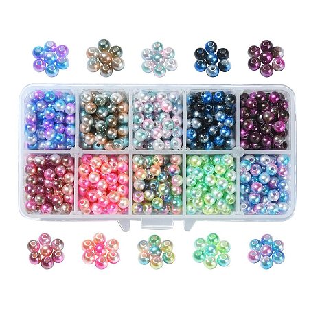 Rainbow ABS Plastic Imitation Pearl Beads OACR-CJ0001-02-1