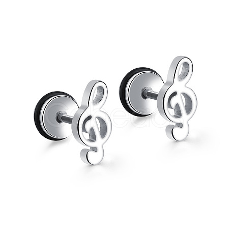 Titanium Steel Music Note Stud Earrings for Women MUSI-PW0001-26P-1