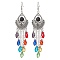 304 Stainless Steel Dangle Earring, with Glass and Alloy Pendant, Teardrop, Mixed Color, 102.5x26mm