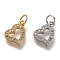 Brass Micro Pave Clear Cubic Zirconia Charms, Cadmium Free & Lead Free, Long-Lasting Plated, Heart, Mixed Color, 9x12x2mm, Hole: 3mm