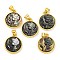 Natural Black Lip Shell Carved Cameo Lady Pendants, Rack Plating Brass Flat Round Charms, Golden, 20.5x17x4mm, Hole: 3.5x5mm