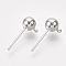 Brass Ball Stud Earring Findings, with Loop and Steel Pins, Real Platinum Plated, 18x6mm, Hole: 1.2mm, Pin: 0.8mm