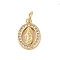 Brass Micro Pave Clear Cubic Zirconia Charms, with Jump Ring, Real 18K Gold Plated, Oval, 14x10x2mm, Hole: 3mm