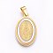 304 Stainless Steel Pendants, with Shell, Oval with Virgin Mary, White, Golden, 27x17x2mm, Hole: 7x4mm