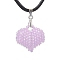 3D Heart Glass Seed Beads Pendant Necklaces, Imitation Leather Cord Necklaces, Plum, 17.52 inch(44.5cm)