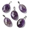 Natural Amethyst Pendants, Faceted Oval Charms with Platinum Plated Brass Snap on Bails, 21.8x13.4~13.5x6.2mm, Hole: 5.3x3.7mm