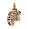 Brass Micro Pave Cubic Zirconia Pendants, Real 18K Gold Plated, Colorful, Letter F, 18.5~24x12.5~25.5x5~5.5mm, Hole: 5x3mm