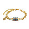 Brass Enamel Charm Bracelets, with Rhinestone, Pearl Pink, 7-7/8 inch(20cm)