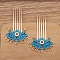 Flower Alloy Enamel Hair Stick Finding, Ancient Style Hanfu Accessories for Women Girl, Deep Sky Blue, 61x38mm