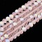 Transparent Glass Beads Strands, Faceted, Frosted, Half AB Color Plated, Rondelle, Pink, 4x3.5mm, Hole: 1mm, about 113~115pcs/strand, 41~41.5cm