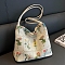 Flower Printed Polyester Women's Tote Bags, Shoulder Bags Bucket Bags, Rectangle, White, 280x230x110mm