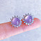 Natural Chalcedony Flower Stud Earrings, with Clear Cubic Zirconia, Platinum, Thistle, 14mm, Pin: 0.8mm