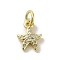 Brass Micro Pave Cubic Zirconia Charms, Real 18K Gold Plated, Starfish Charms, Clear, 10.5x7.5x2mm, Hole: 3mm