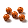 Printed Black Jack O Lantern Round Wood European Beads WOOD-K007-03-2