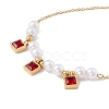 Square Cubic Zirconia Charm Bracelet with Acrylic Pearl BJEW-F396-20G-03-2